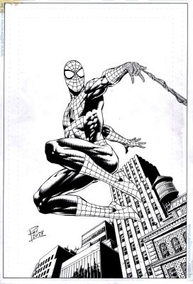 Renato Rei | Spider-Man Super Detailed Pinup Swinging Past Buildings | Romitaman