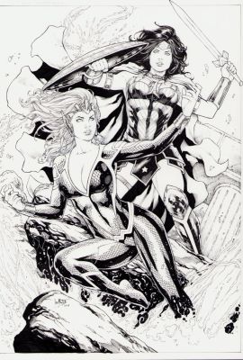 Leo Matos | Wonder Woman + Mera Ink & Pencil Commission - Signed 2018 | Anthony’s Comic Book Art