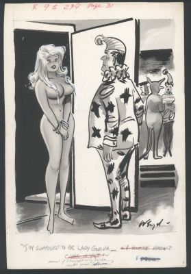 Bill Wenzel | Excellent Bill Wentzel Inkwash Humorama Gag - Lady Godiva Arrives At a Costume Party Issue Humorama | Koch Comic Art