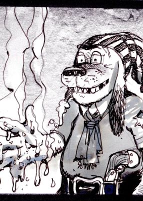 Simon Bisley – Salty Dogs Card art – Ink – Stink palm | Berserker Art