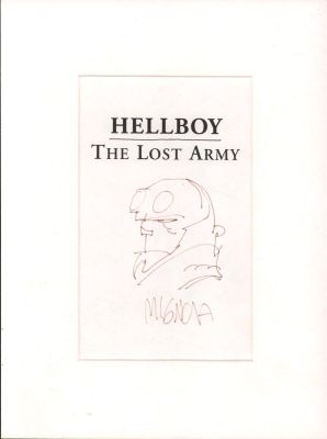 Mike Mignola | Hellboy: the Lost Army Book Insert with Hellboy Pen Sketch - Signed | Anthony’s Comic Book Art