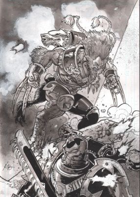 Andrei Bressan – Warhammer 40k – Wulfen – greyscale illustration 2 | Berserker Art