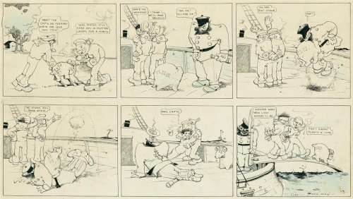 CARTOON GEORGE HERRIMAN . "A Little Present for the Cap’n, and The Two Jolly Jackies’ Reward." | Swann Galleries