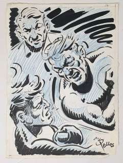 Pellos René (1900-1998)... | PELLOS René (1900-1998) Scène de boxe. Crayon bleu... | Art Richelieu