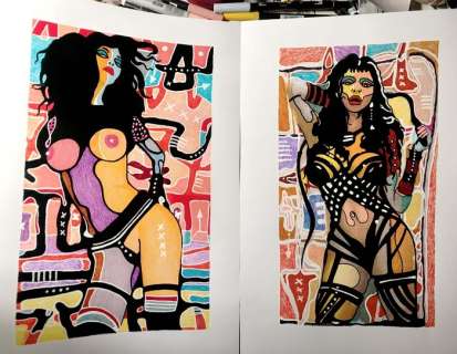 Maxemmed - 2x original illustr. "Libera" e "Black Panther" - Page volante - EO - (2011/2012) | Catawiki