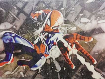 SPIDER-MAN  - Original artwork on a wooden plate - Size: 29,8 x 42 cm. - EO - (2018) | Catawiki