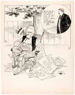 JOHN CLUBB SCOTT THEODORE ROOSEVELT & THE GREAT WHITE FLEET POLITICAL CARTOON ORIGINAL ART. | Hake’s