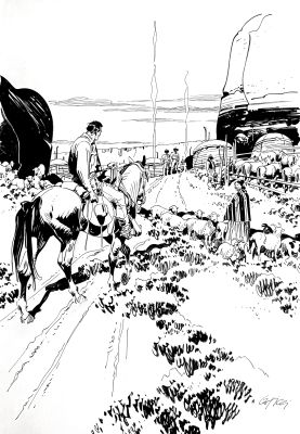 Giovanni Ticci | Original illustration for Tex published on "Cavalcando con Tex" vol. 5. Cm. 25x35. Ink on board. Signed. Mint Code 2163. | Segni e Disegni