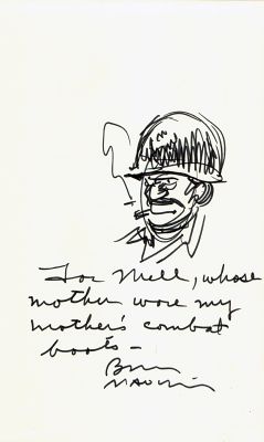 Bill Mauldin | Bill Mauldin - Ink Drawing of Joe in Book with Great Inscription | ComicArtFans Classifieds