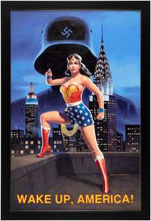 WONDER WOMAN "WAKE UP, AMERICA!" FRAMED GOLDEN AGE STYLE ORIGINAL ART PAINTING BY GREG HILDEBRANDT. | Hake’s