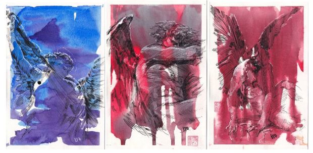 Ito | Ito Set of 3 Original Angel Watercolor & Ink Paintings Signed | ComicArtFans Classifieds