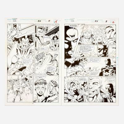 Lot 218 - Kevin West and Steve Montano, Guardians of the Galaxy #55 Story Page 11 and #57 Story Page 8 Art | Landry Pop Auctions