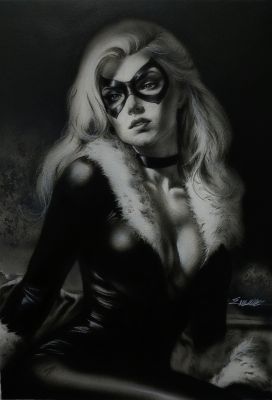 Manu Silva | Black cat portrait 11x17 charcoal pencils And indian inks on AirBrush by Manu Silva | Raremarq (Buy It Now)