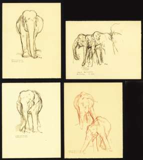 Geldhof, Herbert -  4 Dessins originaux - Eléphants du cirque Bouglione - (1970/1971) | Catawiki