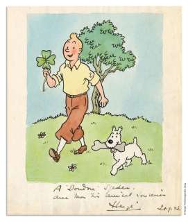 Hergé | HERGÉ TINTIN Illustration originale inédite dédicacée,... | Daniel Maghen Enchères