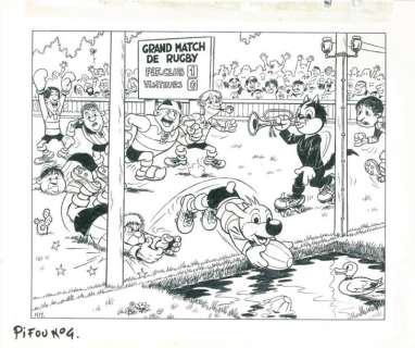 Motti, Michel - PIF ET HERCULE. Encre de Chine pour cette illustration publiée