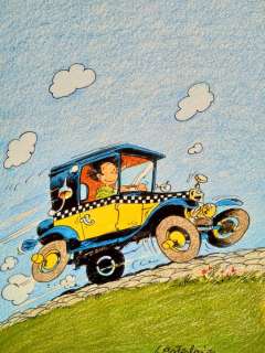 Wasterlain, Marc - Dessin original en couleur - Hommage Ã  Franquin - "La Fiat  509 et Docteur Poche" - (2018) | Catawiki