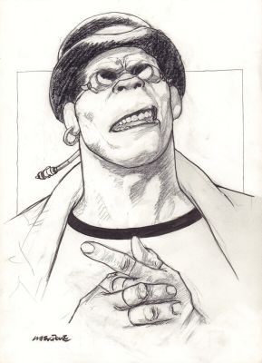 Liberatore | Liberatore Tanino - Dessin Original Portrait RanXerox au chapeau melon | 2DGalleries