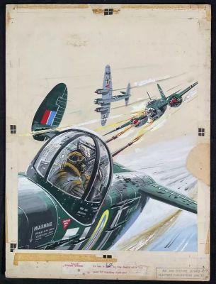 Lot 66 - AIR ACE PICTURE LIBRARY #251 (July 1965, Fleetway Publications) ’Target Gunner’ original cover art | Excalibur Auctions