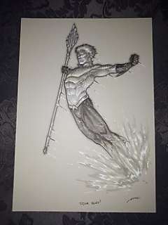  - DC Comics - A4 Aquaman greytones full figure commission by Pere PEREZ - EO 