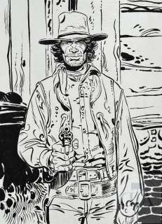 André Sipp/Blueberry. Dessin original réalisé en hommage à Giraud. Superbe qualité d‘exécution qui illustre la maîtrise technique de l‘artiste. Encre de Chine et aquarelle signée. TBE+. 41 X 30 cm - Lot 378 :