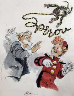 Follet, René - Dessin original couleur - Hommage Ã  Spirou et Fantasio - (2014) | Catawiki