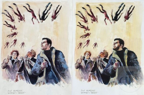 Follet / Bob Morane / Le Cycle D’ananké. Illustration Originale Xl Réalisée Pour La Couverture Du Roman T3 "Les Anges D’ananké" + Tirage Offset Avec Variante: Bob Est Barbu. Superbe Mise En Scène Et Qualité D’exécution. Réalisé À L’aquarelle Et À La Gouache. Signé. Tbe+. 35 X 48 Cm ! |  | Dagoty