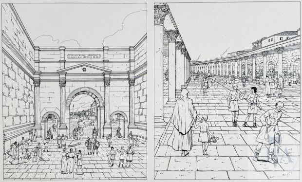 Henin / Les Voyages D’alix. Double Planche Originale Pour Les Pages 50 Et 51 de L’album T14 "Jérusalem". Superbe Qualité D’exécution Qui Illustra La Maîtrise Technique de Ce Digne Successeur de Jacques Martin. Encre de Chine Signé. Rare. Tbe+. ! 65 X 45 Cm ! |  | Dagoty