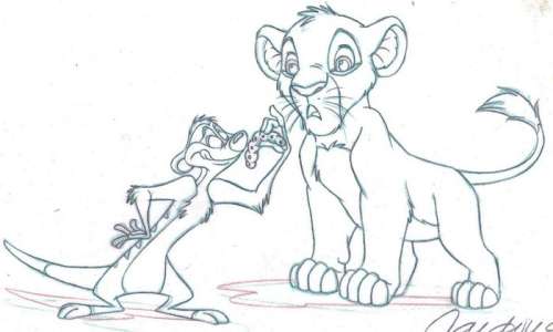 The Lion King - Disney Studios Original Production Drawing - Simba & Timon - Viscous, But Tasty! - Cardona - Art original | Catawiki