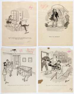 Vic Herman - Single Panel Gag Cartoon Illustration Original Art Group of 10 (c. 1950s). Ten great gags -