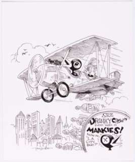 Millionaire, Tony - Tony Millionaire L.A. City Beat "Maakies!" Drinky Crow and Sock Monkey Illustration Original Art (L.A. City Beat, ...