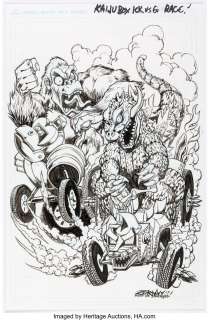 Zornow, Jeffrey - Jeffrey Zornow - "Kaiju Box" Godzilla and King Kong Racing Illustration Original Art (2017)....
