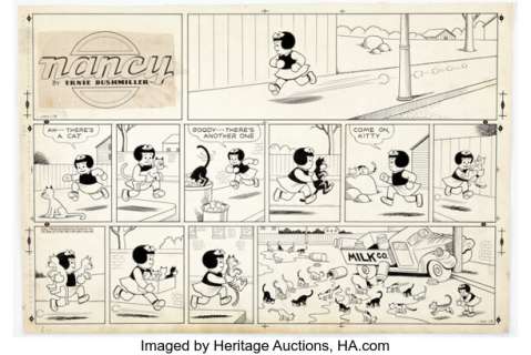 Ernie Bushmiller Nancy Sunday Comic Strip Original Art dated 1-13-46 (United Feature Syndicate, 1946). | Heritage