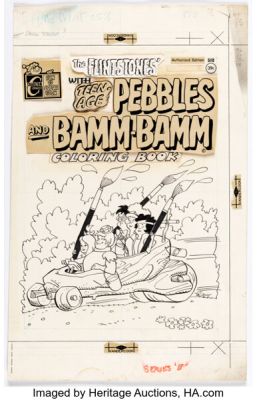 Tony Tallarico The Flintstones with Pebbles and Bam-Bam #510 Coloring Book Cover Original Art (Charlton, 1971).