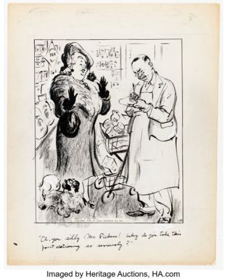 George Clark The Neighbors Single Panel Gag Cartoon Illustration Original Art (News Syndicate, 1944).