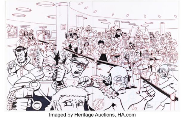 Ryan Dunlavey - "Airport Rush to Comic-Con" Illustration Original Art (c. 2010s). | Heritage