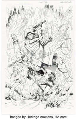 Raúl Fernández [Álvaro Martínez Bueno printed blue lines] Batman and Robin Eternal #24 Cover Original Art (DC, 2016).