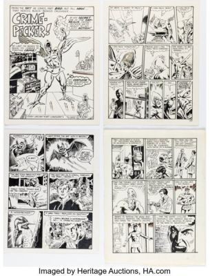 Ken Landgraf "Crime Pecker" Near-Complete Story Original Art Group of 7 (c. 1980s). (Total: 7 Original Art)