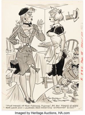 Jefferson Machamer Joker February 1957 Single Panel Gag Cartoon Illustration Original Art (Humorama, 1957).