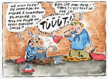 Vuillemin, Philippe - Dessin original + mise en couleur sur papier - Charlie Hebdo - Coupe du Monde 2018 (2018) | Catawiki