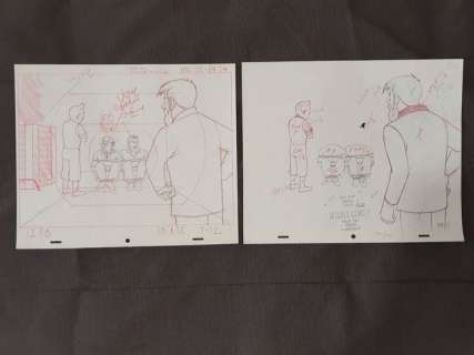 Tintin - 2x croquis préparatoire - On a marché sur la lune - Tintin / Haddock / Wolf / Muller - (années 60) | Catawiki