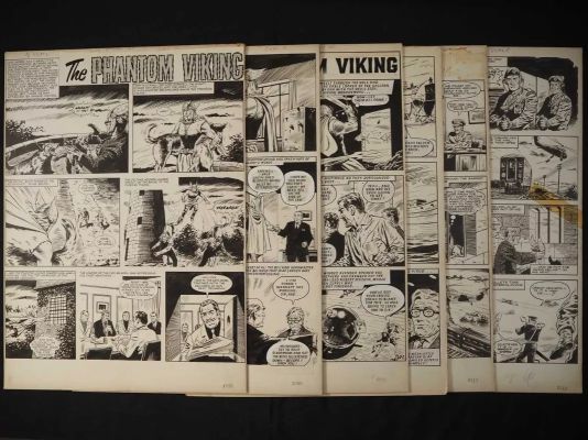 THE PHANTOM VIKING - 6 pages original of black/white comic art from various issues of ’Lion’ | Excalibur Auctions