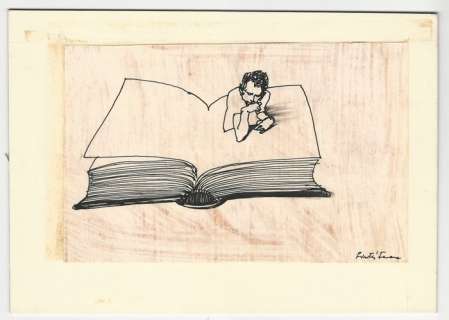 Ferenc Pinter - illustrazione originale "L’Uomo nel Libro" - Anni ’80 - Loose page | Catawiki