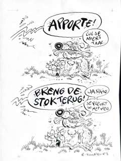 Eric Schreurs originele tekening in Oost Indische inkt “Apporte”