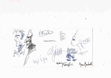 Toppi, Di Vincenzo, Barbucci, ecc. - Sketch e autografi su unico foglio - Loose page - (2000) | Catawiki