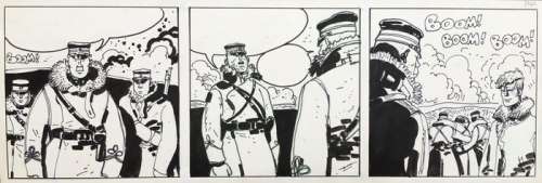 Pratt, Hugo - La Jeunesse de Corto Maltese - Strip original 3 cases grand format - Présentation de Jack London au Lieutenant Sakaï - (1981) | Catawiki