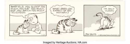 Davis, Jim | Jim Davis Garfield Daily Comic Strip Original Art Dated 1-22-79 (United Feature Syndicate, 1979).... | Heritage