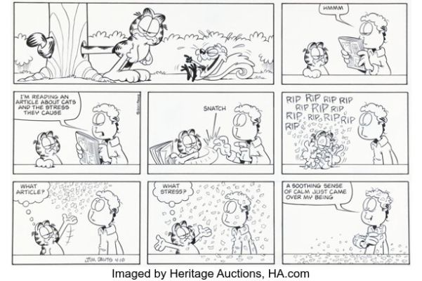 Jim Davis Garfield Sunday Comic Strip Original Art dated 4-10-11 (PAWS, 2011). | Heritage