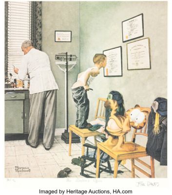 Jim Davis Studio Garfield Meets Rockwell: The Doctor’s Office Signed Limited Edition Lithograph Print HC #11/12 (PAWS and Curtis Publishing, 1996). | Heritage