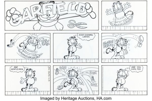 Jim Davis Garfield Sunday Comic Strip Original Art dated 4-13-97 (PAWS/Universal Press Syndicate, 1997). | Heritage